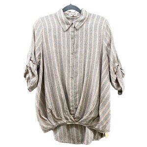 NWT 4Our Dreamers Front Tuck Shirt Womens M Oversized Red Blue Roll Tab Cotton